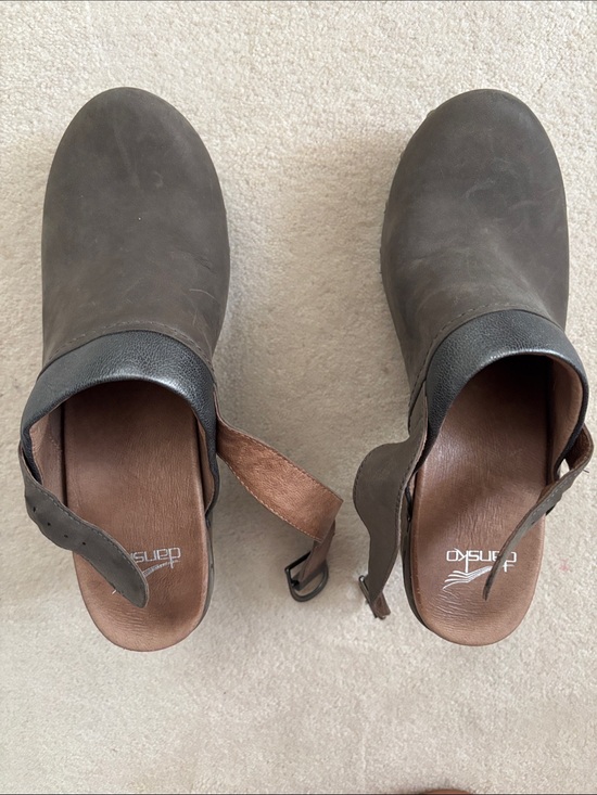 Dansko Shoes - Dansko mushroom grey hobnail Leather Adjustable Back Strap Clogs